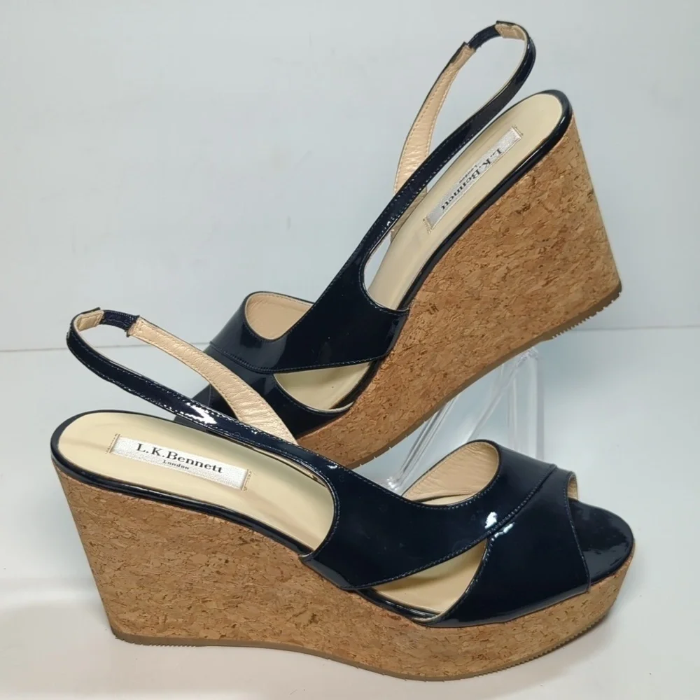 L.K. Bennett Adelia swingback cork wedge platform shoes women size 9.5 EU 40